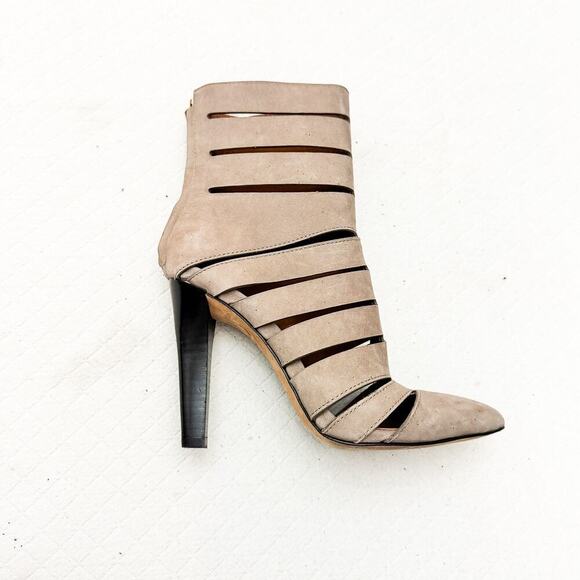 Rebecca Minkoff Derea Suede Sand Colored Heeled Booties Size 6 - Picture 5 of 6